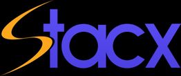 Logo with orange and purple text: "Stacx" on a black background.