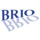 Wort "BRIO" in Blau mit gespiegeltem Schatten darunter.