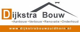 Logo van Dijkstra Bouw met daklijn en website dijkstrabouwzuidhorn.nl. Diensten: Aanbouw enz.