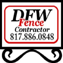 DFW Fence Contractor logo with contact number 817-886-0848 in black, red, and white.