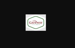 Logo with the text "Gateway Access Realty" in green and red on a hexagonal shape, black background.