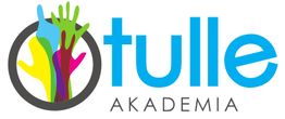 Manos de colores y letras "Tulle Akademia" en el logo, dentro de un círculo gris.