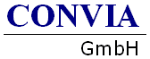 Logo mit dem Schriftzug "CONVIA GmbH" in blauer und schwarzer Schrift auf weißem Hintergrund.