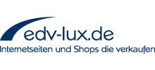 Logo von edv-lux.de, mit dem Slogan "Internetseiten und Shops die verkaufen".