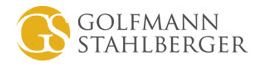 Logo mit goldenen Initialen GS und Text "Golfmann Stahlberger".