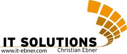 Logo von IT Solutions mit orange-gelbem Muster, URL und Christian Ebner als Text.