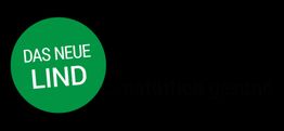 Grüner Kreis mit Text "DAS NEUE LIND" auf schwarzem Hintergrund, daneben "... natürlich gesund".
