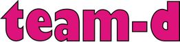 Der Schriftzug "team-d" in fetten, pinken Buchstaben mit schwarzer Umrandung.