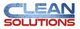 Text logo with "CLEAN" in blue water texture and "SOLUTIONS" in bold red letters.