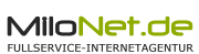 MilloNet.de Logo: Fullservice-Internetagentur in grüner und schwarzer Schrift.