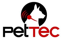 Logo mit Hundesilhouette, rotem Ohrhörer und Text "PetTec".