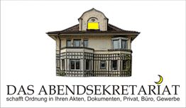 Ein gezeichnetes Haus mit Text: "Das Abendsekretariat schafft Ordnung in Ihren Akten, Dokumenten".