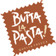 Logo marrone con testo "Butta La Pasta! Quella fresca" in stile artistico.