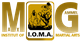 Logo des I.O.M.A. mit Kampfkunstmotiv und Baum, Text: Institut of Martial Arts.