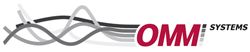 Logo mit geschwungenen Linien und Schriftzug "OMM Systems" in Rot und Schwarz.