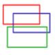 Three overlapping rectangles: red, blue, and green, creating a layered visual effect.