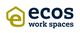 Logo von ecos work spaces mit gelbem Haus-Symbol links des Textes.