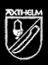 Wappen mit Lampe und Säbel, darüber der Schriftzug "AXTHELM" in stilisierter Schrift.