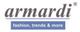 "armardi Logo mit Schriftzug 'fashion, trends & more' auf blauem Hintergrund."