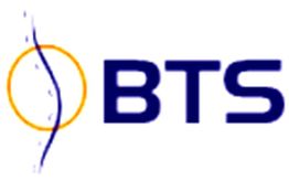 Logo mit den Buchstaben "BTS" in Blau neben einem stilisierten gelben Kreis mit blauer Linie.