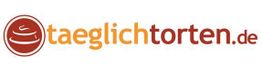 Logo mit Kuchen-Icon und Schriftzug "taeglichtorten.de" in Rot- und Orangetönen.
