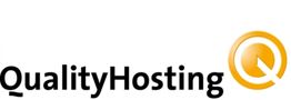 QualityHosting-Logo mit schwarzem Text und gelbem Kreis-Q rechts.