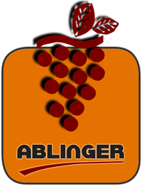 Logo mit Traubensymbol und Blatt, darunter der Schriftzug "Ablinger" in Großbuchstaben.