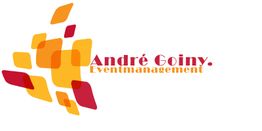Logo von André Goiny Eventmanagement mit roten und gelben geometrischen Formen.