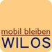 Logo mit Text "mobil bleiben WILOS" auf beigem Hintergrund.