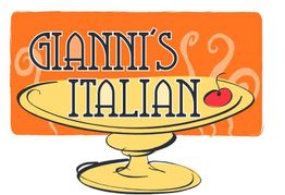 Logo reading "Gianni's Italian" on an orange background with a yellow plate and cherry design.