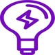 Purple light bulb outline with a lightning bolt inside, symbolizing energy or innovation.