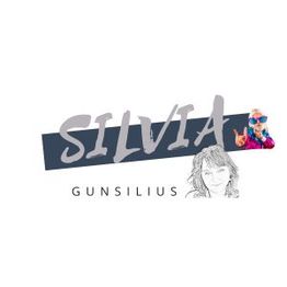 "Silvia Gunsilius Logo mit gezeichneter Frau und bunter Abbildung einer Person mit Sonnenbrille."