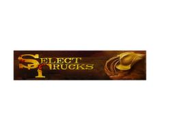 Logo with "Select Trucks" text and a cowboy hat on a rustic brown background.