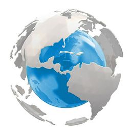 Blauer Globus mit silbernen Kontinenten, die wie schwebend erscheinen.