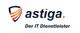 Logo mit Text "astiga. Der IT Dienstleister" und einem stilisierten Schild mit orangefarbenen Streifen.
