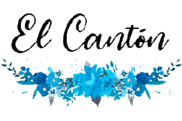 Texto "El Cantón" con flores azules decorativas abajo.