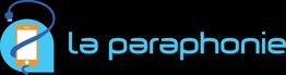 Logo avec téléphone et câble USB formant un symbole, texte bleu "la paraphonie" en dessous.
