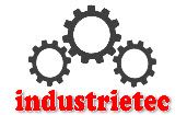 Drei ineinandergreifende Zahnräder mit rotem Schriftzug "industrietec" darunter.