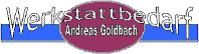 Logo mit Text: "Werkstattbedarf Andreas Goldbach", lila Kreis und blaue Linie im Hintergrund.