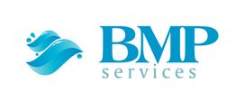 Blaues Logo mit Wellenmotiv und der Aufschrift "BMP services".