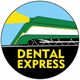Logo of a green vintage train with "Dental Express" in bold yellow text below.