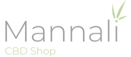 Logotipo de Mannali CBD Shop con hoja verde de cáñamo.