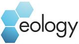 Logo mit drei blauen Sechsecken und dem Schriftzug "eology".