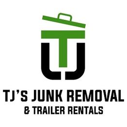 Logo for TJ's Junk Removal and Trailer Rentals with a green and black stylized design.