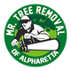 Logo of "Mr. Tree Removal of Alpharetta" with a person using a chainsaw, in green and white.