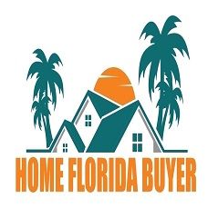 Logo with houses, palm trees, an orange sun, and text "Home Florida Buyer."
