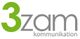 Logo mit dem Text "3zam kommunikation" in Grau und Grün.