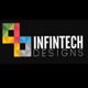 Colorful geometric logo with the text "Infintech Designs" on a black background.