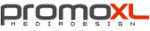 Logo mit Text "promoxl Media Design", in Schwarz und Rot.