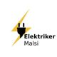 Logo mit einem schwarzen Stecker und Blitz, Text: Elektriker Malsi.